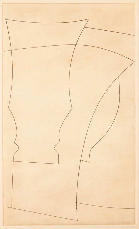 Ben Nicholson* (1894-1982): Jug and Goblet. Radierung. 49 x 32 cm . Auflage 50. Unten rechts signiert und datiert: Nicholson 67, unten rechts nummeriert: 37/50. 1967