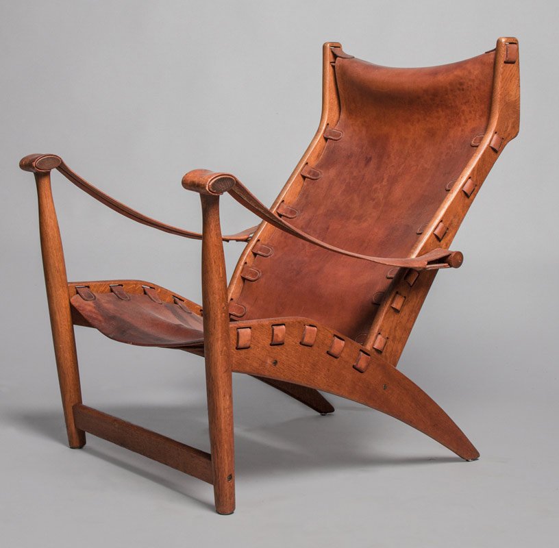 Sessel Copenhagen Chair: Eiche, braunes Leder. 90 x 73 x 66 cm. Manufacturer: Niels Vodder, Kopenhagen DesignerMogens Voltelen AgeingEntwurf 1936