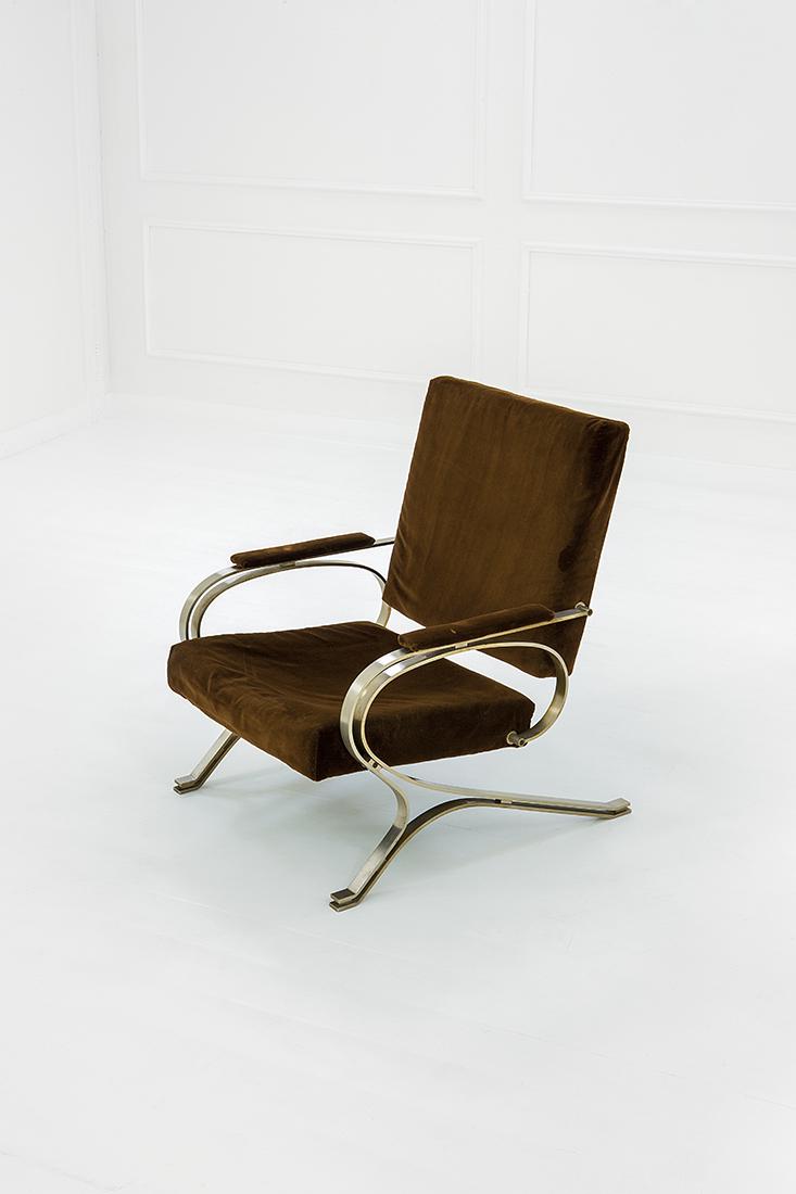 Formanova: Armchair Curved steel strip frame, fabric. Manufactured by Formanova, 1968 ca. 88x68x85 cm Literature: AA.VV., Quattordicesima Triennale di Milano, Palazzo dell'arte al parco, Milano 30 maggio - 28 lu