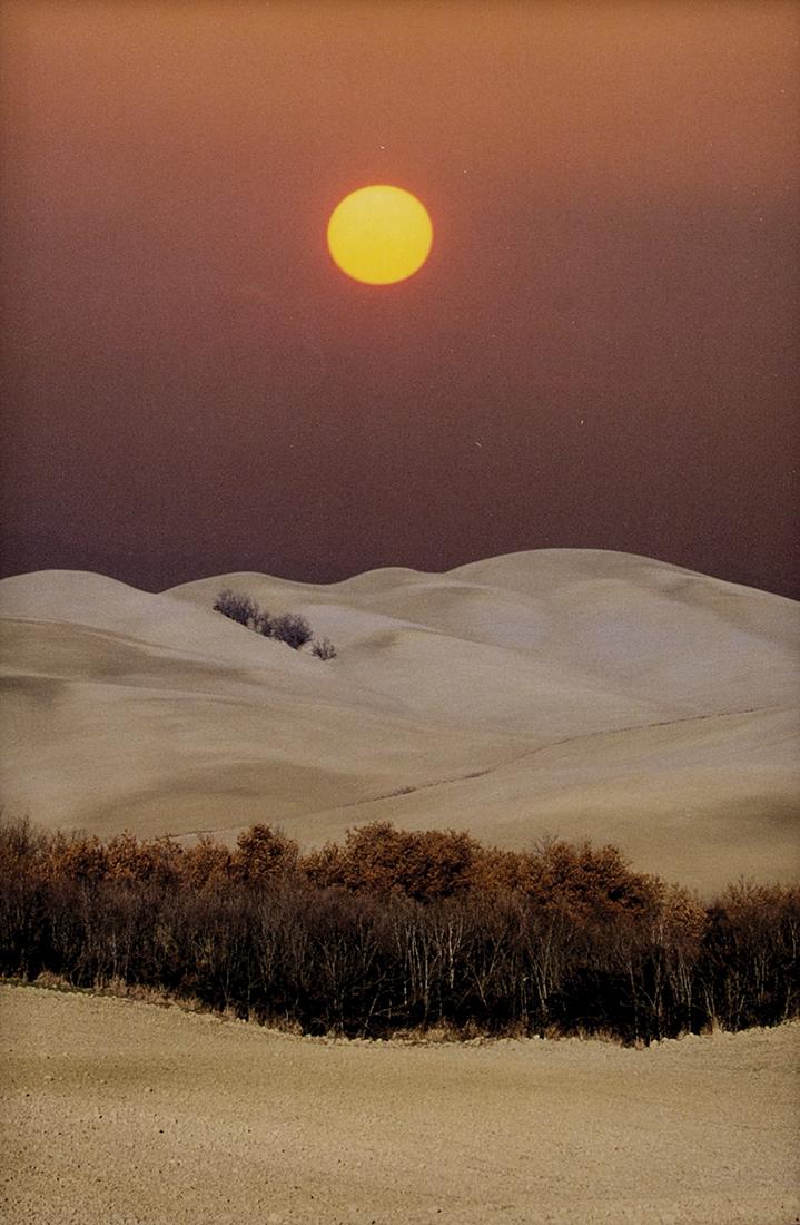 Franco Fontana: Tuscan Landscape 2000 Double exposure on PE coated paper. Image 26.6x17.6 cm; frame 51x41 cm