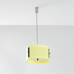 Tito Agnoli: Ceiling lamp, model 441 Burnished brass, polished brass, enamelled aluminium, perspex. Manufactured by O-luce, 1954 ca. h 91 cm, diam. 36 cm Literature: Literature: Roberto Aloi, Illuminazione d’ogg