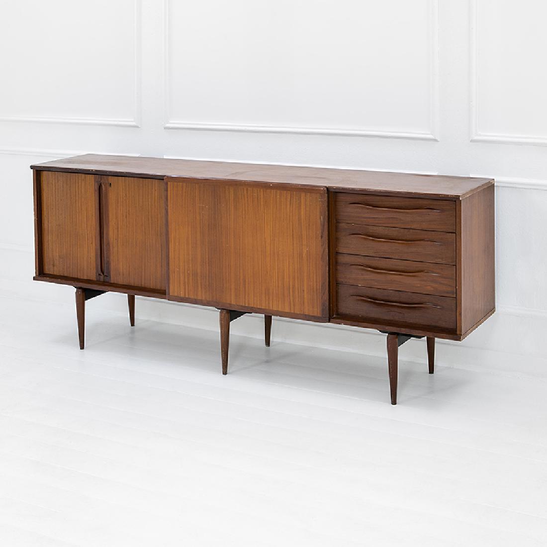 Credenza: Credenza Legno laccato, legno lamellare impiallacciato in legno di teak. Scandinavia, 1960 ca. cm 88x218x45