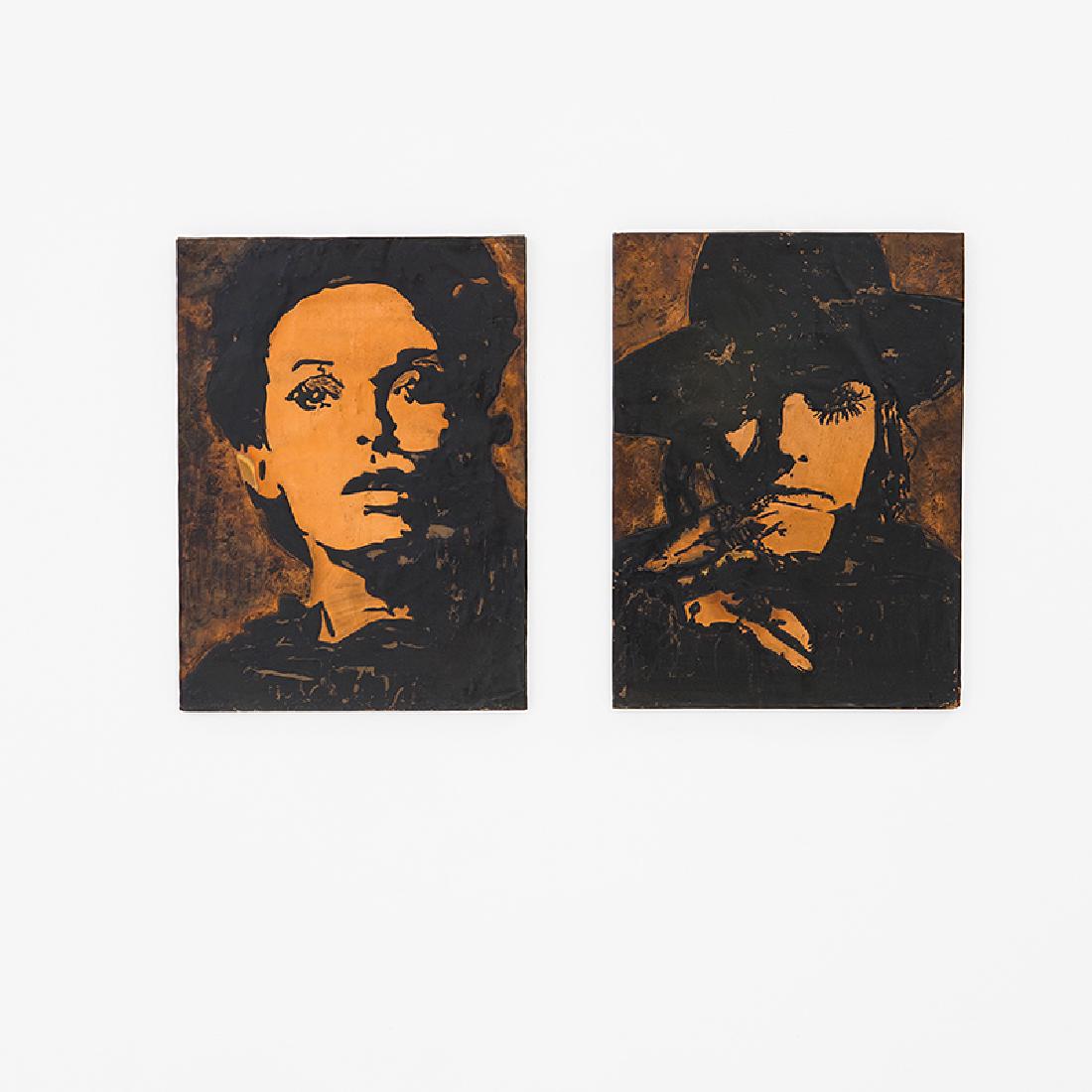 Anna Pozzo, Studio '65: Due Pannelli Rame sbalzato ed in parte smaltato 1973 Su un pannello è inciso: "Anna Pozzi '73", sull'altro: "Studio '65". cm 75x55x1,5