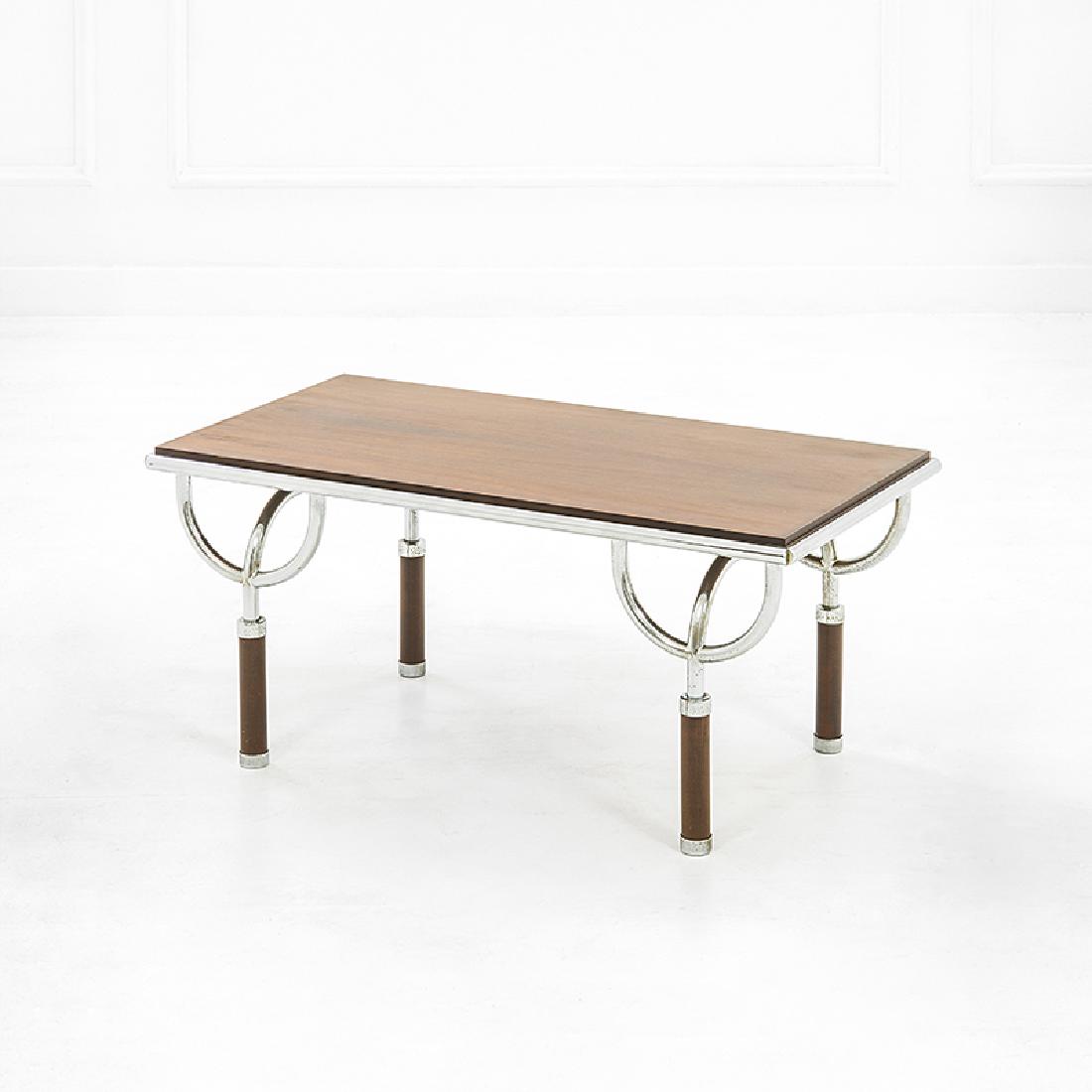 Roberto Gabetti, Aimaro Isola: Tavolino Tubolare metallico cromato, legno di palissandro tinto. Prod. Arbo, 1970 ca. cm 40x88x47