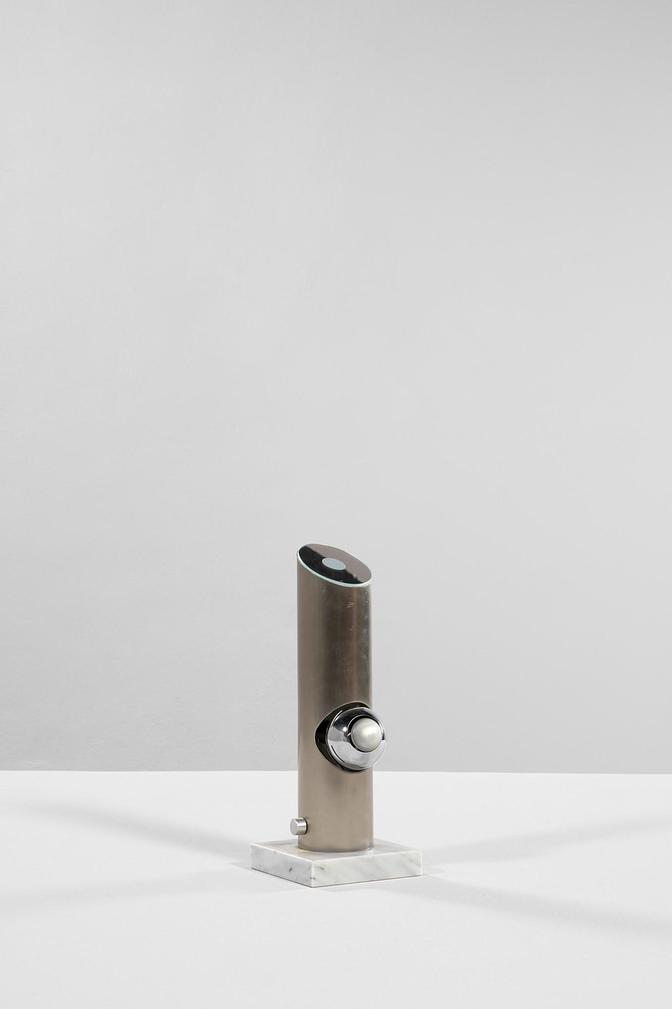 Angelo Lelii: Lampada da tavolo mod. 500Acciaio, vetro molato e specchiato, marmo.Prod. Arredoluce, 1969 ca.cm 39x15x15LITERATURE:G. Gramigna, Repertorio del design italiano per l'arredamento domestico, 1950- 2000,