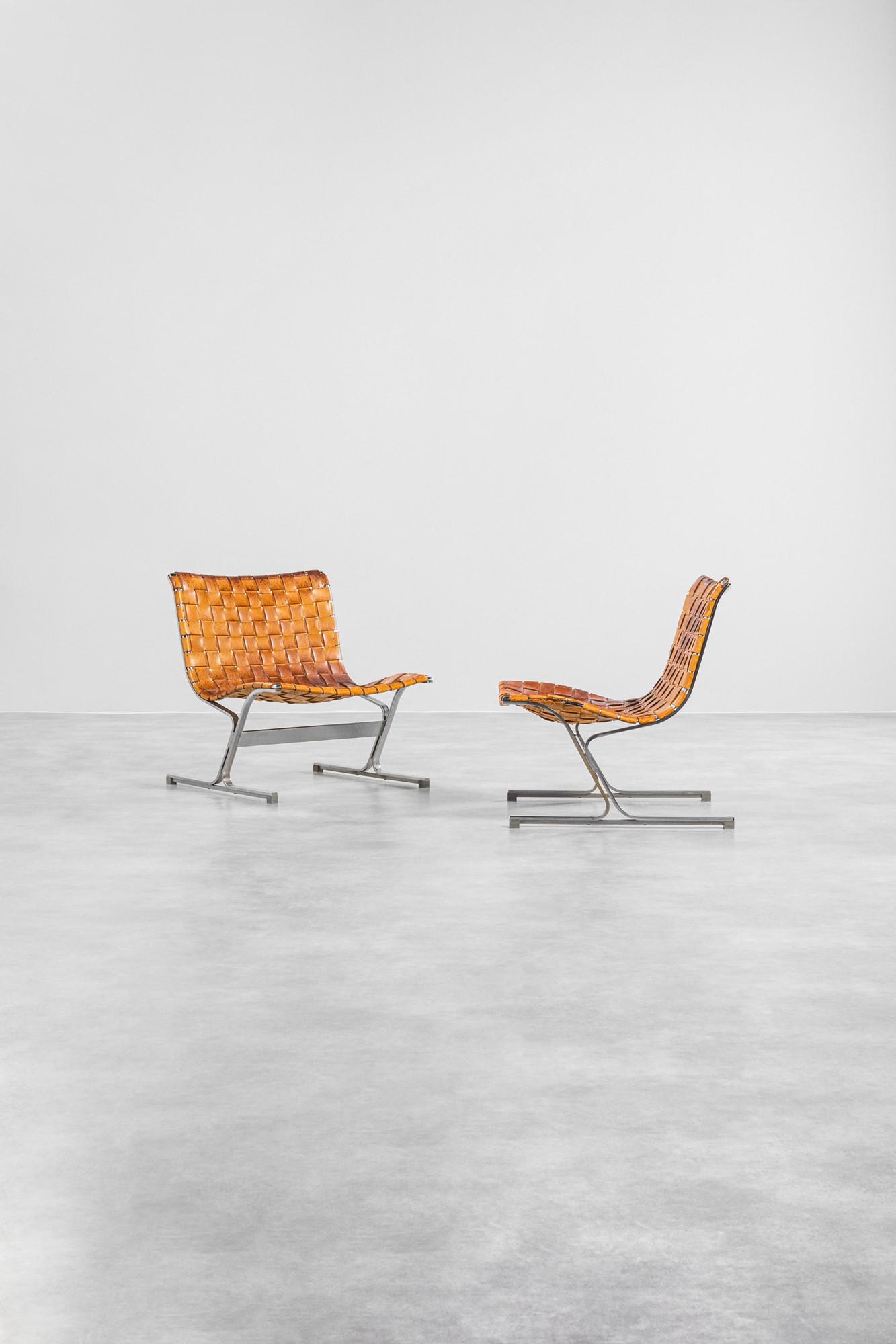 Ross Littell: Due poltrone mod. PLR1 Acciaio cromato.Prod. ICF, 1968 ca.Etichetta del produttore.cm 73,5x65x67LITERATURE:G. Gramigna, Repertorio del design italiano per l’arredamento domestico 1950-2000, Ed. All