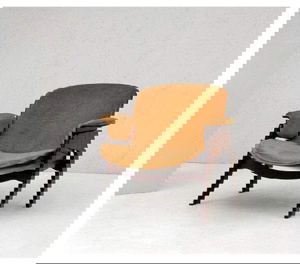 Ico Parisi: Armchair. rosewood, metal, upholstery. Prod. MIM, 1950 ca. Signed with manifacturer's label. cm 76x84x85