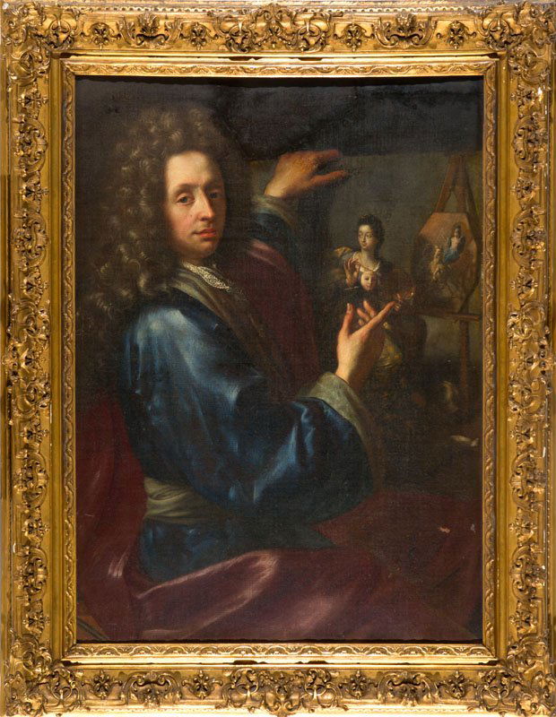 Robert Levrac-Tournières (attr.): Autoritratto del pittore Robert Levrac-Tournières Olio su tela 110x78 Il dipinto, di grande qualità, rappresenta l’autoritratto di un pittore abbigliato riccamente, con una grande parrucca in capo