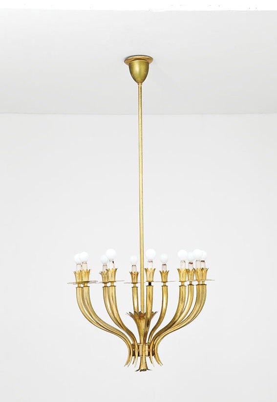 Arredoluce (attr.): Lampadario Alluminio. Italia, anni '50 h cm 140, diam. cm 66