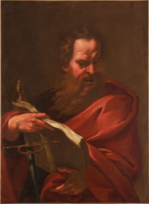 Scuola genovese della fine del XVII secolo: Scuola genovese della fine del XVII secolo San Paolo Olio su tela cm 103x75