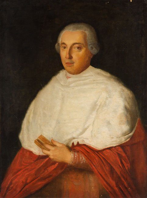 Pittore della fine del XVIII secolo: Pittore della fine del XVIII secolo Ritratto di prelato Olio su tela cm 99x74