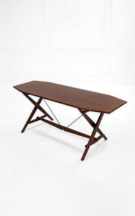 Franco Albini, Franca Helg: Table, model TL2 Solid walnut wood frame, lacquered steel rods, walnut veneer core plywood top. Manufactured by Poggi, 1950s Manufacturer's label on the cross beam. 70x178x70 cm Literature: Roberto Al