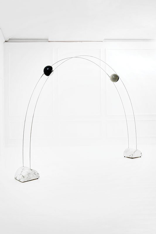 Gruppo A.R.D.I.T.I., Gianni Gamberini: Floor lamp, 'Ponte' model Carrara marble, chromed steel frame, methacrylate diffusers. Manufactured by Divisione Nucleo Sormani, 1971 ca. 257x365x30 cm Manufacturer's authenticity confirmation. Litera