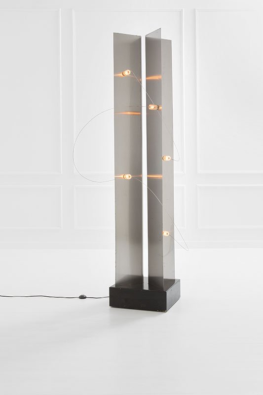 Gruppo A.R.D.I.T.I., Gianni Gamberini: Floor lamp, model B.T.4 Lacquered wood, steel, plexiglass. Manufactured by Nucleo Sormani, 1971 ca. Manufacturer's label on base. 215x45x45 cm Literature: Paola Parma, Carlo Vannicola, Italian light 1