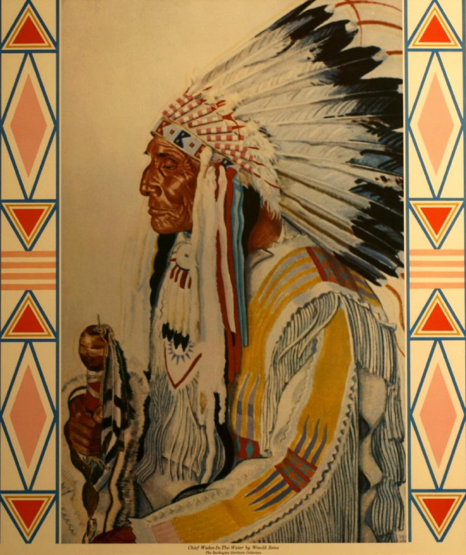 Winold (Fritz Winold) Reiss (1886 - 1953), Print,: Burlington Northern Collection print, "Chief Wades in the Water" -562157-