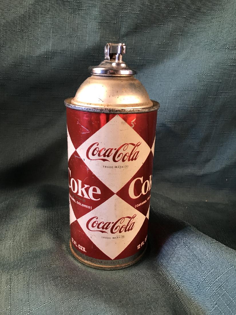 Coca-Cola Vintage Cristy Can Lighter,: Can with lighter insert, Product of Cristy Chemical Corp. Worcester, Mass., U.S.A., lighter has not been used, can in good shape, can shows some minor aging on top surface and very minimal wear due to
