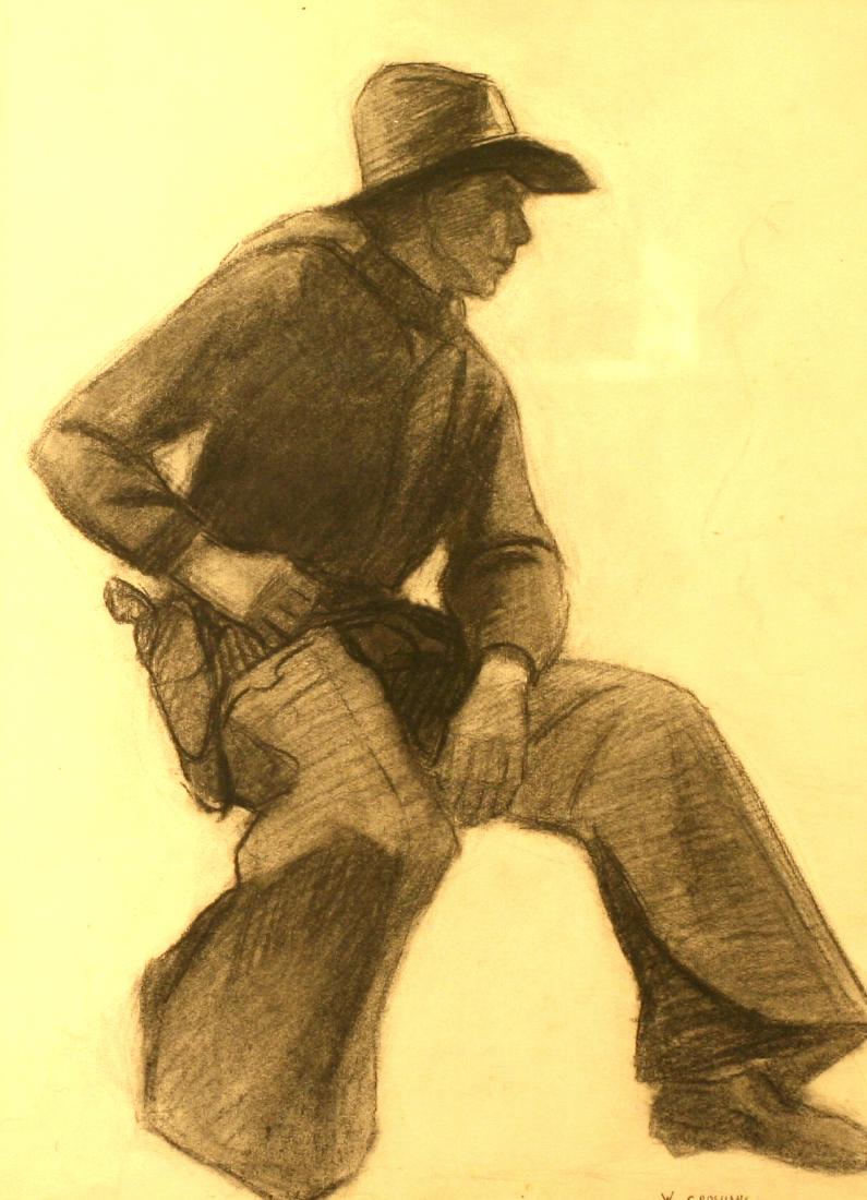 Werner Groshans (1913-1986), Charcoal,: cowboy wearing chaps and six gun", 21" x 15", sight, signed lower right, -562937-D