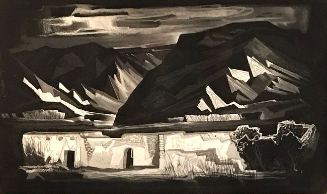 Doel Reed Aquatint of Adobe and Mountains, (1 of 6)
