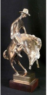 Edgar Britton, Bronze Sculpture, "Rodeo Cowboy": Edgar Britton, Bronze Sculpture, "Rodeo Cowboy", From The Estate Of Edgar Britton, Signed E.B, 14 1/2" Tall x 5" Wide x 8" Deep,