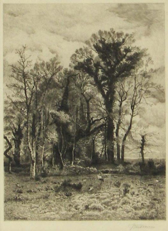 Peter Moran Etching: Peter Moran (1841-1914) (Pennsylvania), Etching, "The Edge Of The Swamp", Image Size 10 1/8" x 7 5/8", Pencil Signed Lower Right, Estimate: $250- $500