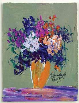 Anna Sandhu Ray Oil: Anna Sandhu Ray (Wife of James Earl Ray), Oil, "Bouquet of Flowers", 7" x 5 1/2", Signed Center Right, Framed Under Glass, Estimate $250- $500