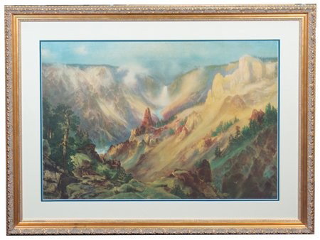 Thomas Moran Chromolithograph: Thomas Moran (1837-1926), Chromolithograph "The Grand Canyon of the Yellowstone" 1902, Signed Lower Left, From an Original Painting from 1871, Estimate: $300- $500