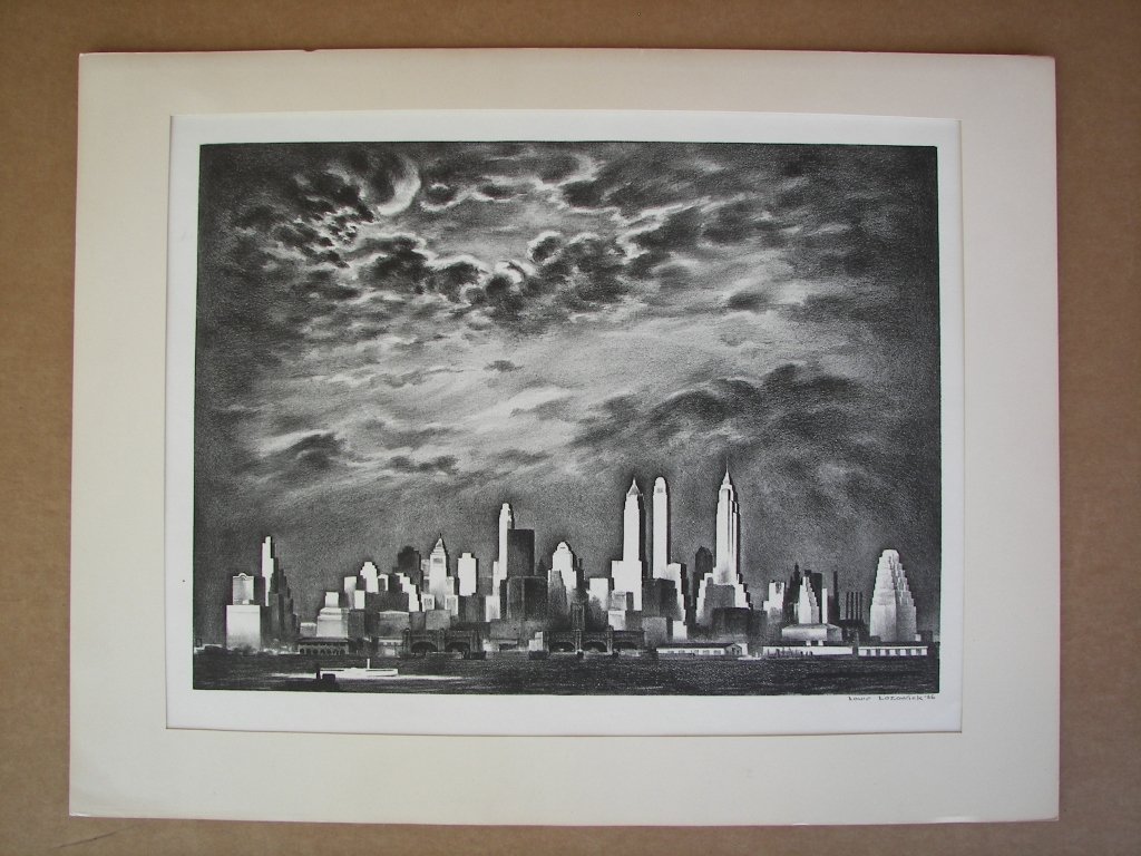 Louis Lozowick, Lithograph: (2328) Louis Lozowick (1891-1973),Lithograph, Storm over Manhattan, Image 10" x 13 1/2", Sheet 13" x 16 1/2", Signed Lower Right, 1936