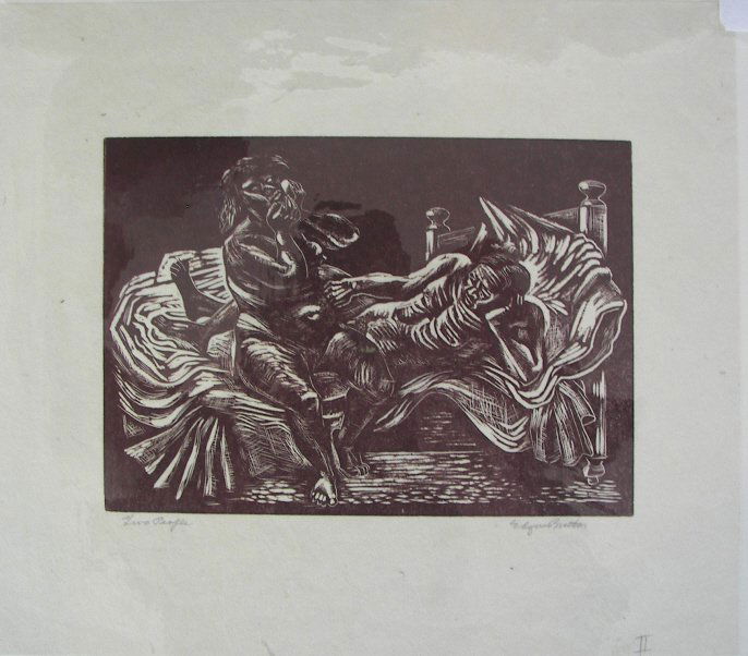 Edgar Britton, Woodcut: (2341) Edgar Britton, Woodcut, two figures, image 5" x 7", sheet 8 3/4" x 10", Signed Lower Right