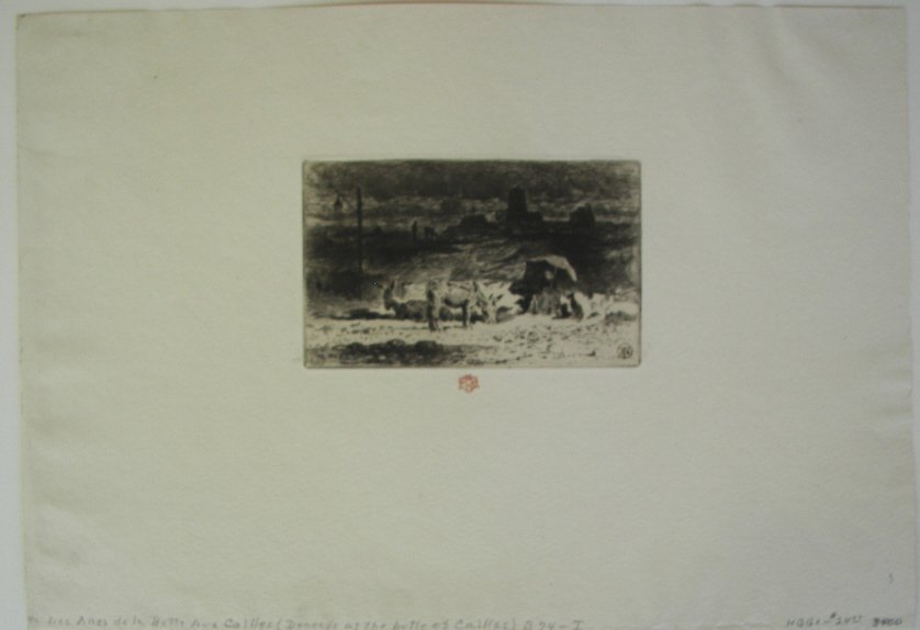 Felix Buhot, Etching: (2343) Felix Buhot, Etching, "Donkeys At Butte of Cailles" B-74, image 2 7/8" x 4 5/8", sheet 8 3/4" x 12 1/2", Stamped Lower Middle