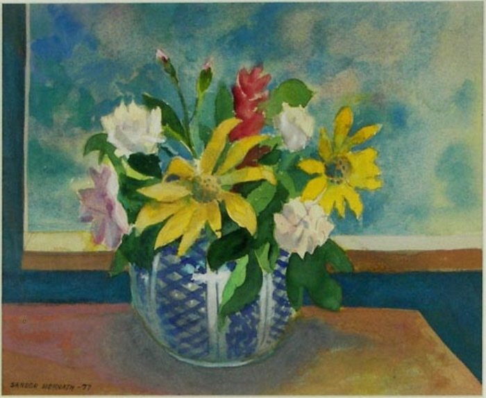 Sandor Bernath, Watercolor: (4113) Sandor Bernath (1892-1984), Watercolor, Still Life, 1977, 13" x 16", Signed Lower Left