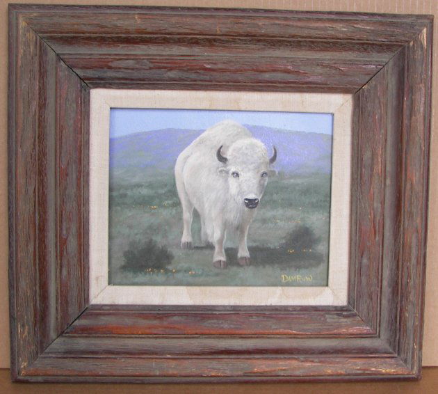 Charles Damrow, Oil: , (7585) Charles Damrow, Oil On Board, White Buffalo, 8" X 10", Signed Lower Right
