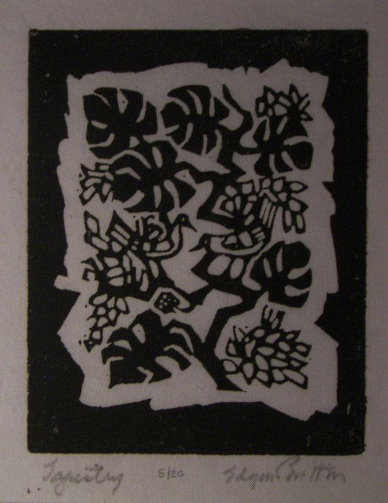 Edgar Britton Woodcut: , Edgar Britton , Woodcut , " Tapestry " , 6" x 5" , Signed Lower Right , Edition 5 of 20 , (7732)