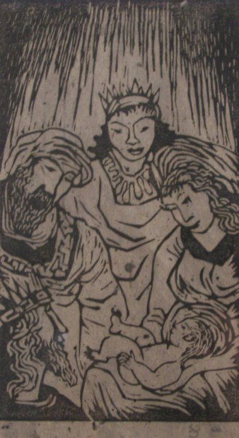 Edgar Britton, Woodcut: , Edgar Britton, , Woodcut , Mother Father And Child , 8" x 4 1/2" , Estate Signed , (7817)