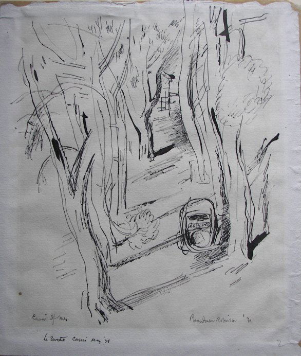 Boardman Robinson, Pen: , (0032-4-6) Boardman Robinson (1876-1952) Broadmoor Art Academy, Pen And Ink, " Cassin May 38", 12" X 10 1/2", Signed Lower Right, '39