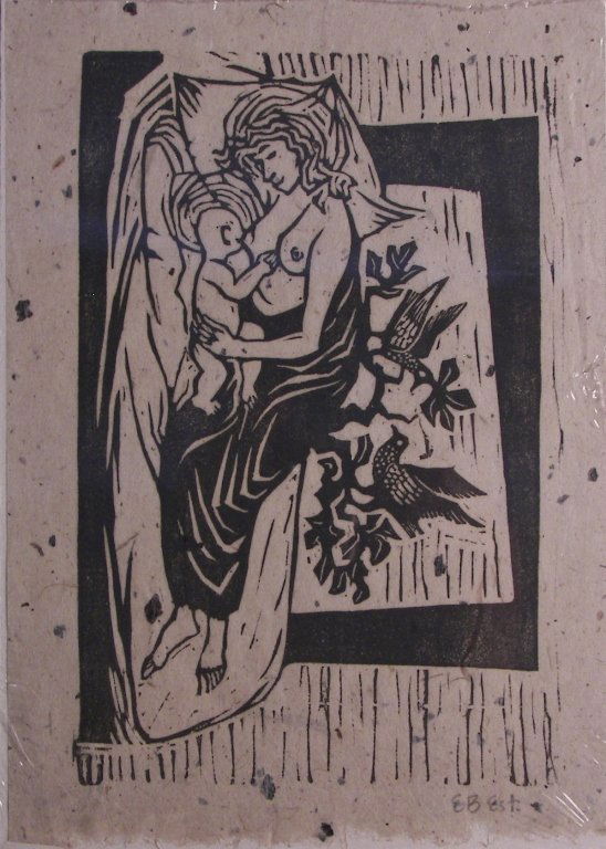 Edgar Britton, Woodblock: Edgar Britton, Woodblock Edgar Britton, Woodblock, Madonna and child, 8-3/4" x 6-1/4", Estate signed lower right,