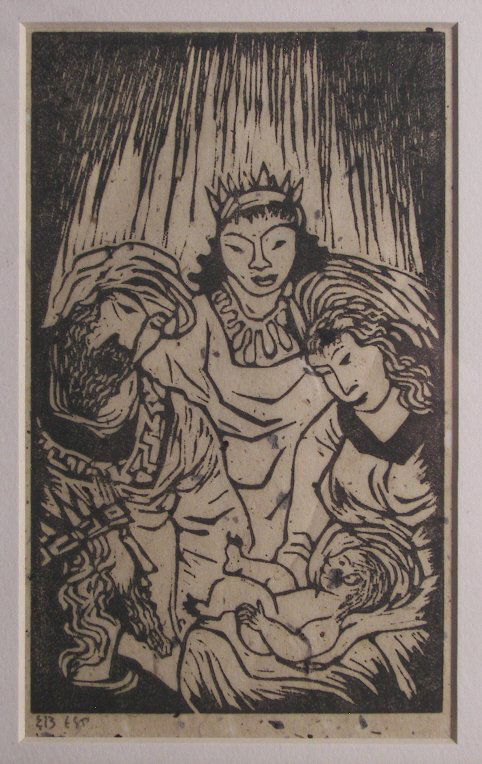 Edgar Britton (1901-1982), Woodblock,: Edgar Britton (1901-1982), Woodblock, (8021) Edgar Britton (1901-1982), Woodblock, Baby Jesus, 8" x 4-1/2", Sight, Estate Signed, Framed