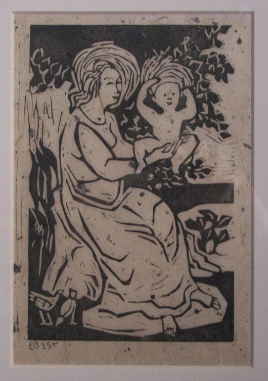 Edgar Britton, Woodcut: Edgar Britton, Woodcut , Edgar Britton, , Woodcut , Mother And Child , 8" x 5" , Estate Signed , (7821)