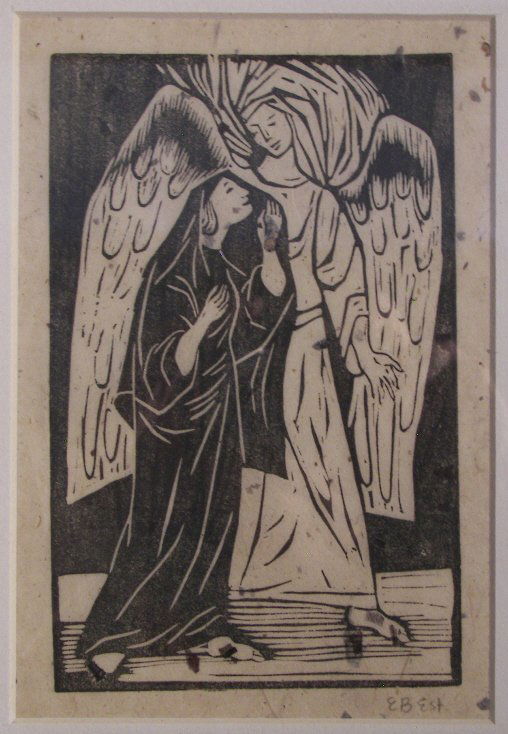 Edgar Britton, Woodcut: Edgar Britton, Woodcut , Edgar Britton, , Woodcut , Angel and Mother , 8" x 5" , Estate Signed , (7824)