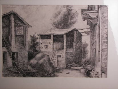 Warren Wheelock, Original Charcoal,: Warren Wheelock, Original charcoal drawing, " Val 'd ' Costa, Italy 1935", 11" x 16" sight, Pencil Signed Top Left, (8007-B)