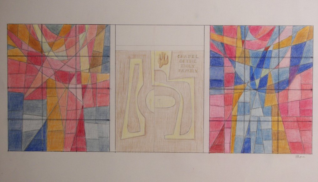 Edgar Britton, Color Pencil: Edgar Britton, Color Pencil (8016-B) Edgar Britton (1901-1981), Color Pencil, Rendering for a the " Chapel of the Holy " stained glass entry, Estate Signed Lower Right,