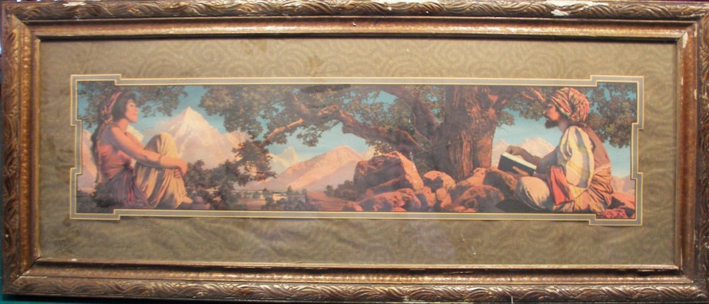 Maxfield Parrish (1870-1966), Print, The Rubaiyat: Maxfield Parrish (1870-1966), Print, The Rubaiyat Maxfield Parrish,1870-1966, Vintage print, " The Rubaiyat- 1917 ", 7-1/4" x 29-1/2" Sight, Severe water damage to print, Original seal on back broken