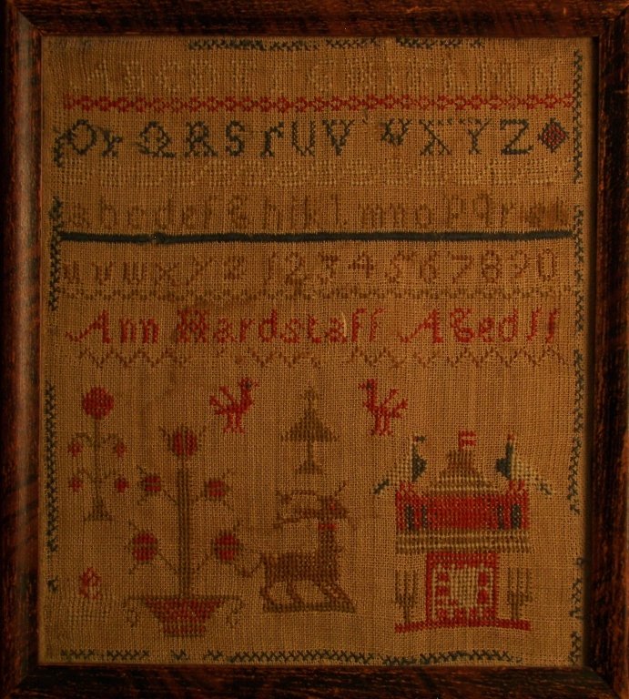 Sampler, Early 1800's,: Sampler, Early 1800's, Sampler, Early 1800's, Wonderful color, Fair condition, Castle, birds, deer and flowers, By Ann Hardstaph Age 11, 11" x 10" sight,
