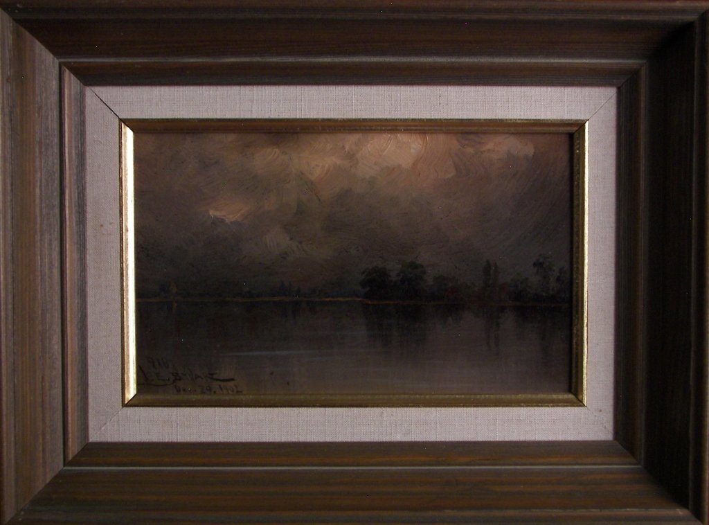 J.E. Stuart (1852-1941), Oil on board,: J.E. Stuart (1852-1941), Oil on board, J.E. Stuart (1852-1941), Oil on board, " Sacramento River, CA, Dec. 29,1902 ", Signed lower left,