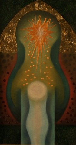 Sushe Felix, Mixed media,: Sushe Felix, Mixed media on ragboard, "Ascension", 15" x 8" sight, Signed lower right, 1986, Titled verso, -189102-