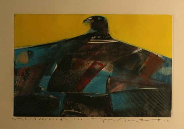 Abeyta, Tony ( American 1965-): Tony Abeyta (1965-), Monotype gouache on paper, "Thunderbird", 14-1/2" x 20-1/2" sight size, Signed lower right, 1988, 1/1,