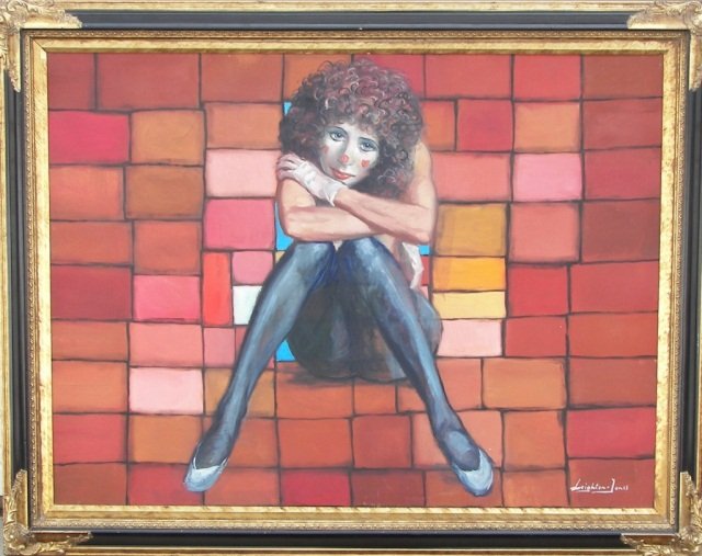 Barry Leighton-Jones, Large painting,: Barry Leighton-Jones, Oil on canvas, Clown, Flashdance, 36" x 48", Signed lower right,