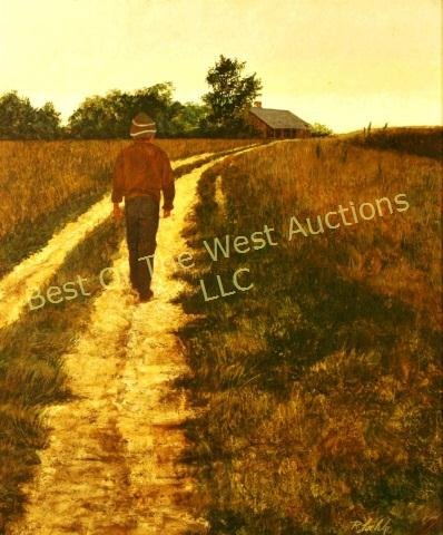Richard Loehle (1923-2011), Oil on Board,: "Going Home," young boy walking on long driveway, 24" x 20," signed lower right, -562072-F