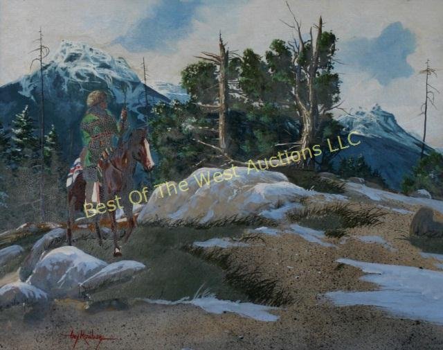 Guy Rowbury, Gouache,: Mountain man on horse, 16" x 20", Signed lower left, -562392-B