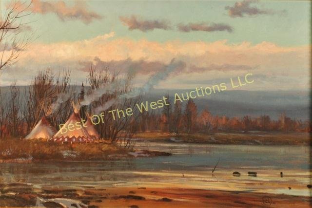 William Bailey (1944-), Oil on Canvas,: Landscape, "Teepees in the Willows," 24" x 36", signed lower right, '83, -562153-F