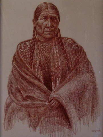 Gerry Metz (1943-), Charcoal Portrait,: seated Indian man,17-1/4" x 13-1/4", signed lower right -562567-D